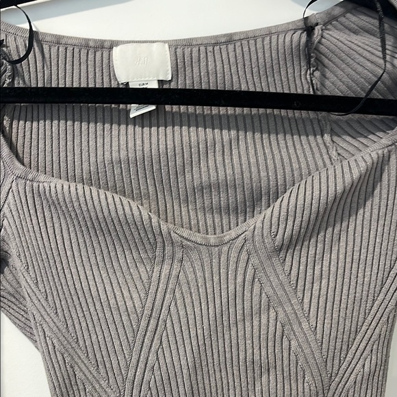 Gray Ribbed Long Sleeve Top - Picture 3 of 5